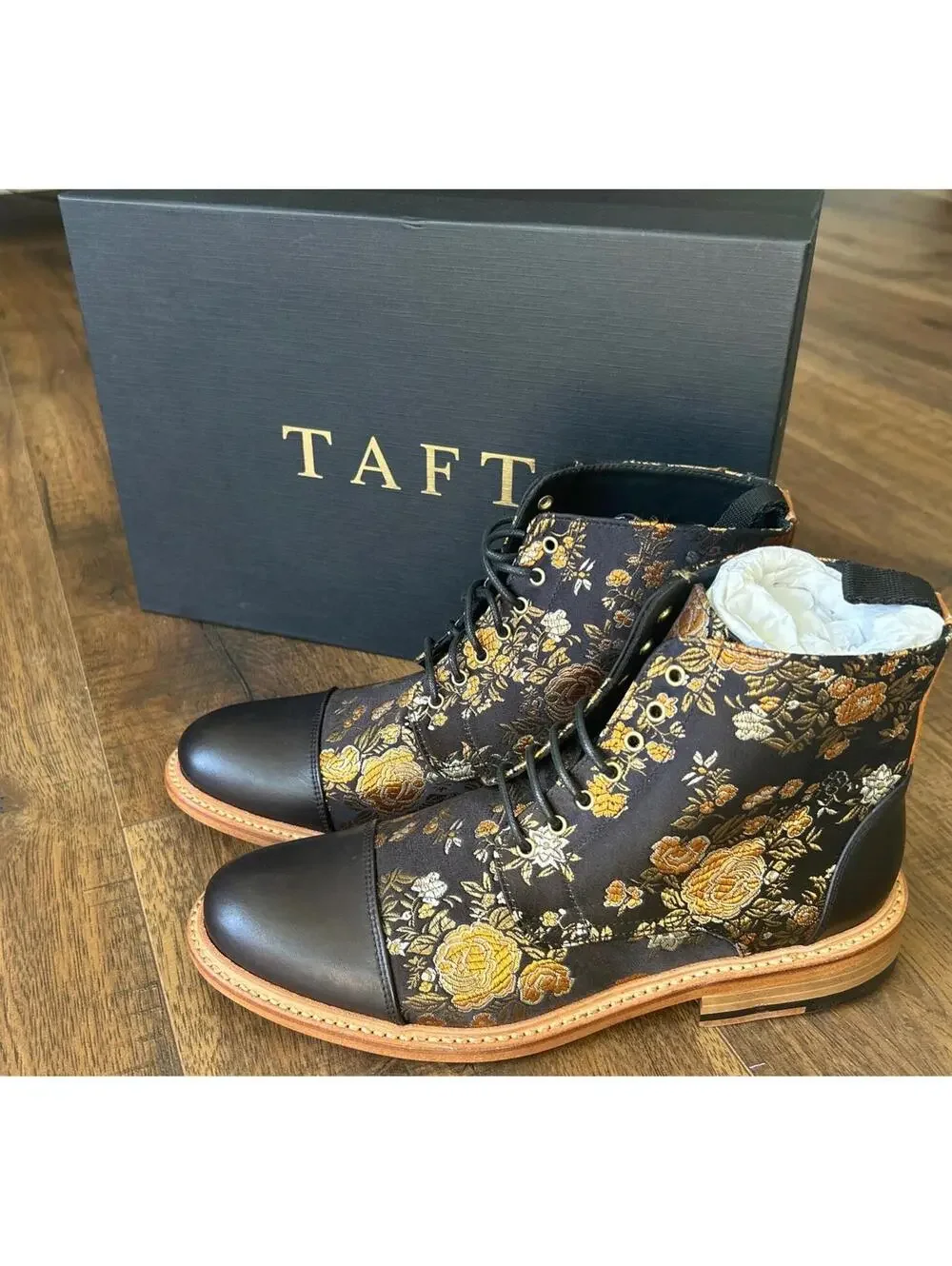 Taft Floral Sz 5 Jack Cap Toe Leather Ankle Boots NEW W/BOX Handcrafted SPAIN - Picture 1 of 12